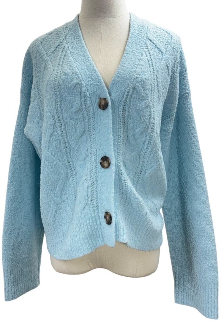 Auden Women's Baby Blue Button Front Cardigan Sweater Medium Soft Knit